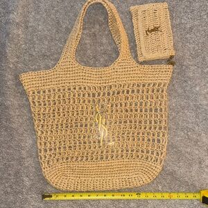 Yves Saint Laurent Beige Crochet Tote with Pouch